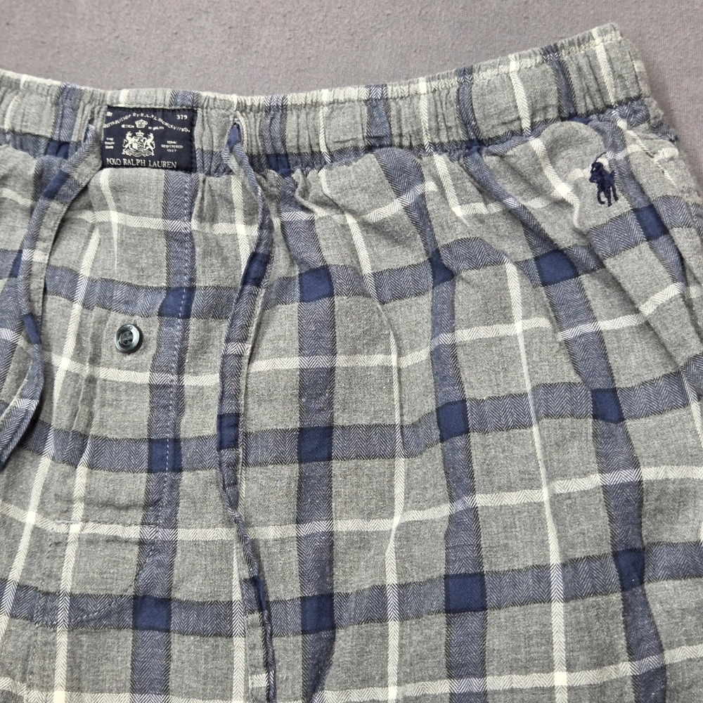 Polo Ralph Lauren Mens XL Grey Blue Plaid Flannel Pajama Sleep Pants Drawstring - Picture 6 of 12